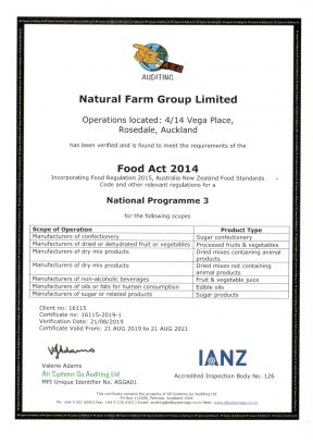 Verification Certificate Natural Farm Group Limited_2019_due AU-1